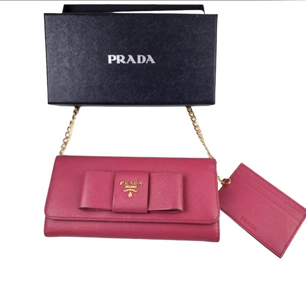 PRADA Ribbon Saffiano Leather Long Bifold Wallet In Peonia